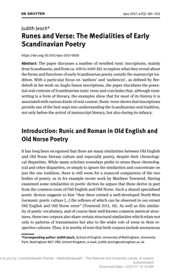 Runes and Verse: the Medialities of Early Scandinavian Poetry