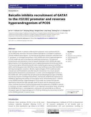 Baicalin Inhibits Recruitment of GATA1 to the HSD3B2 Promoter and Reverses Hyperandrogenism of PCOS