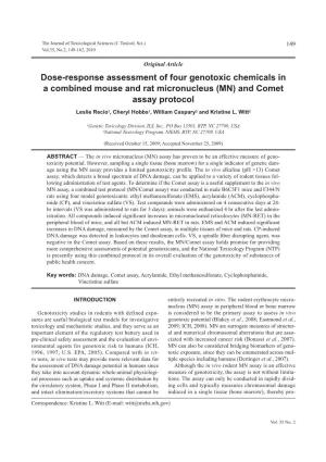 Dose-Response Assessment of Four Genotoxic Chemicals in a Combined Mouse and Rat Micronucleus (MN) and Comet Assay Protocol