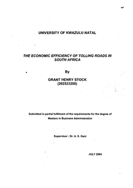 University of Kwazulu Natal the Economic Efficiency Of