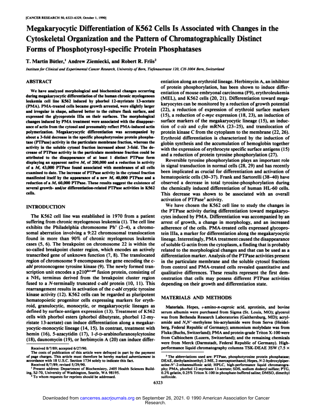 Megakaryocytic Differentiation of K562 Cells Is Associated with Changes