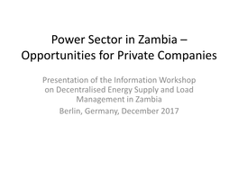 Power Sector in Zambia – Opportunities for Private Companies
