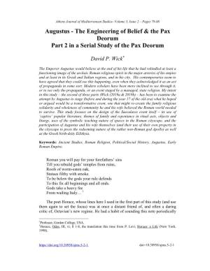 Augustus - the Engineering of Belief & the Pax Deorum Part 2 in a Serial Study of the Pax Deorum