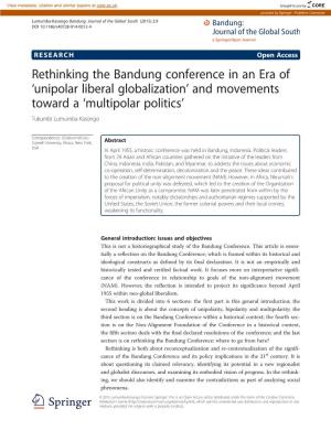 Rethinking the Bandung Conference in an Era of Łunipolar Liberal Globalizationł and Movements Toward a Łmultipolar Politicsł
