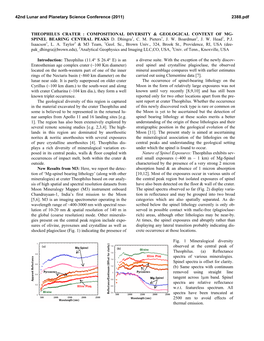 Theophilus Crater : Compositional Diversity & Geological Context of Mg- Spinel Bearing Central Peaks D