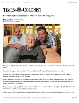 Documentary Looks at Canadians Who Have Made It in Hollywood - Times Colonist 15-02-06 10:28 AM