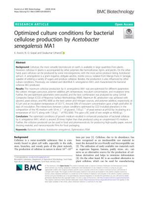 Optimized Culture Conditions for Bacterial Cellulose Production by Acetobacter Senegalensis MA1 K
