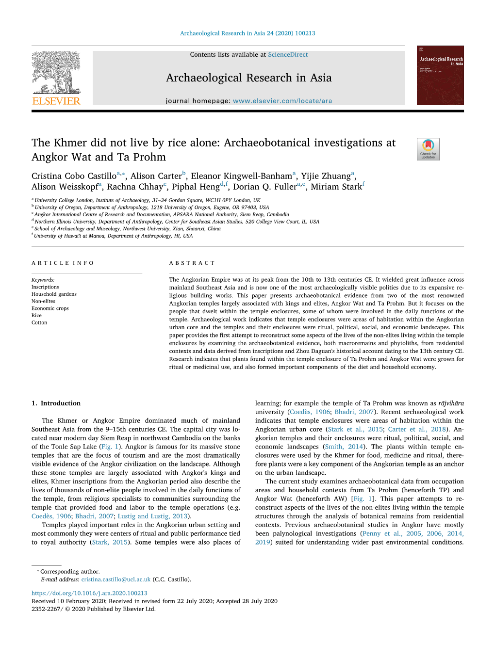 The Khmer Did Not Live by Rice Alone Archaeobotanical Investigations At