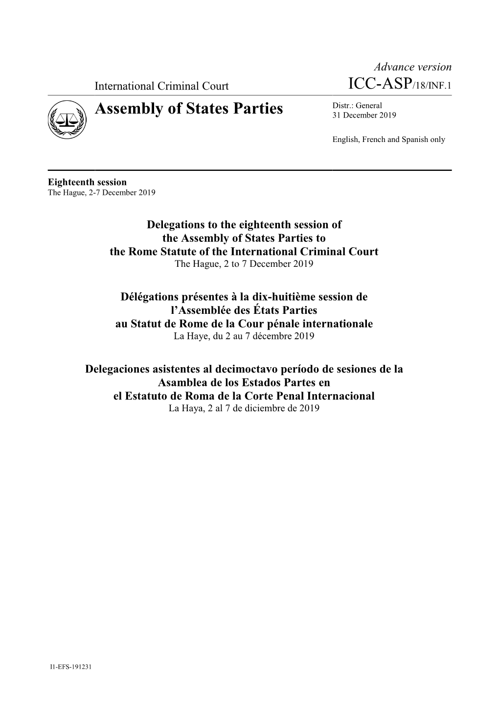 ICC-ASP/18/INF.1 Assembly of States Parties