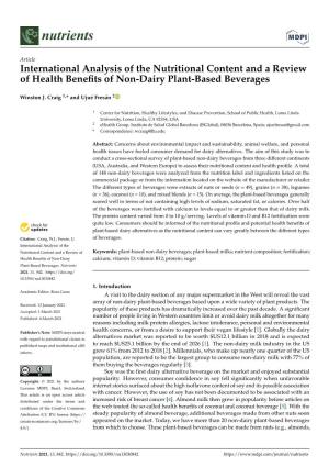 International Analysis of the Nutritional Content and a Review of Health Benefits of Non-Dairy Plant-Based Beverages