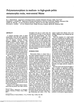 Polymetamorphism in Medium- to High-Grade Pelitic Metamorphic Rocks, West-Central Maine