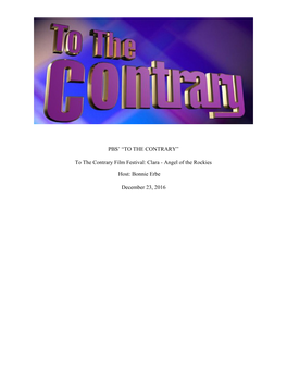 PBS' “TO the CONTRARY” to the Contrary Film Festival: Clara