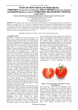 Study of Heavy Metals in Vegetables