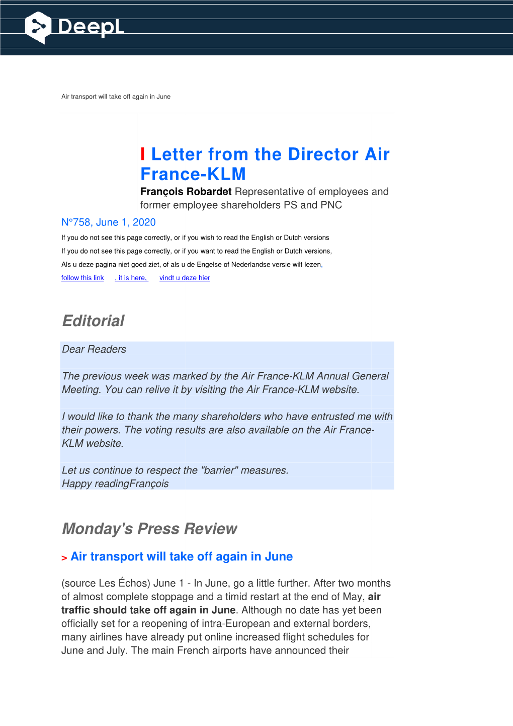 Letter from the Director Air France-KLM