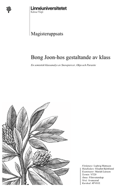 Bong Joon-Hos Gestaltande Av Klass