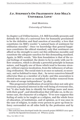 J.F. Stephen's on Fraternity and Mill's Universal Love1