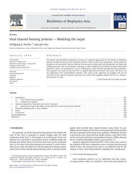 Viral Channel Forming Proteins — Modeling the Target