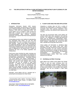 13.1 the Application of Virtual Globe Software in Forecasting Flash Flooding of Low Water Crossings