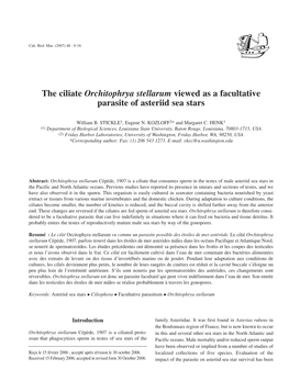 The Ciliate Orchitophrya Stellarum Viewed As a Facultative Parasite of Asteriid Sea Stars