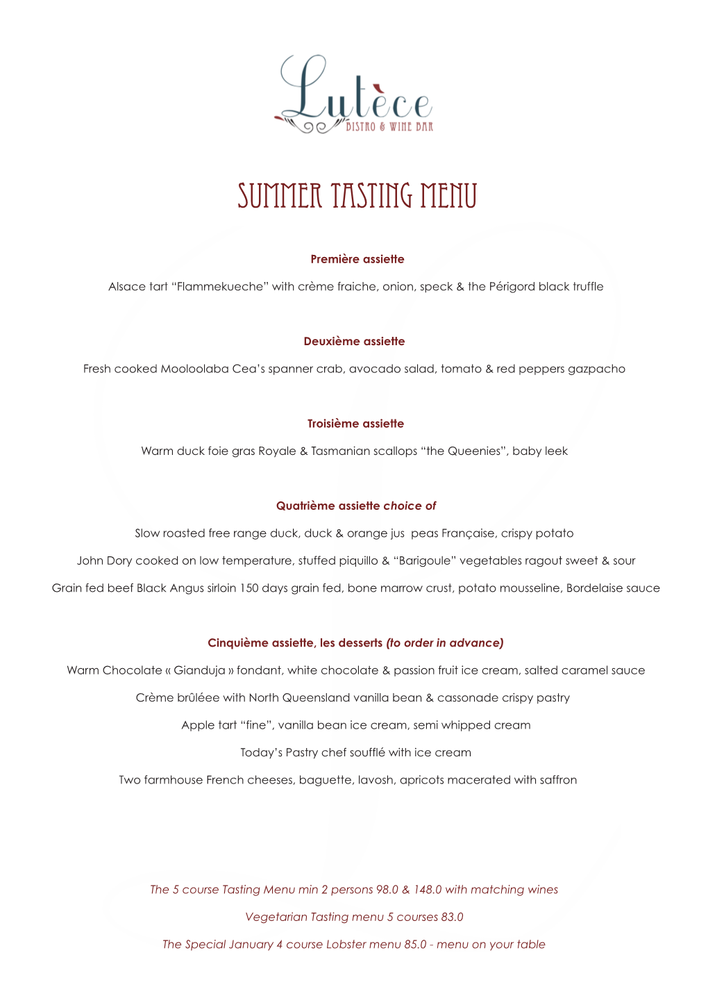 Summer Tasting Menu