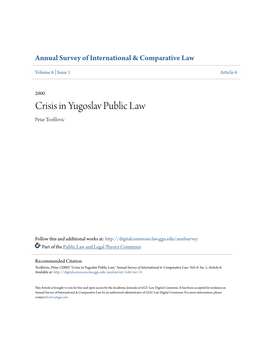 Crisis in Yugoslav Public Law Petar Teofilovic