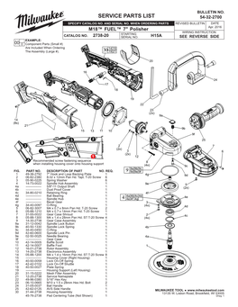 Service Parts List 54-32-2700 Specify Catalog No