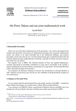 On Floris Takens and Our Joint Mathematical Work
