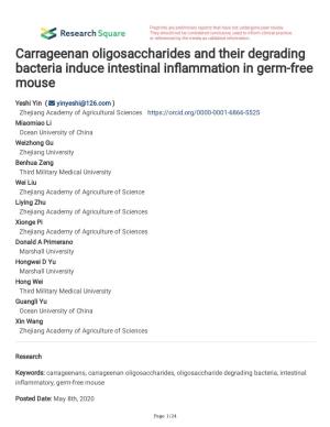 Carrageenan Oligosaccharides and Their Degrading Bacteria Induce Intestinal Infammation in Germ-Free Mouse