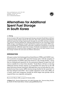 Alternatives for Additional Spent Fuel Storage in South Korea