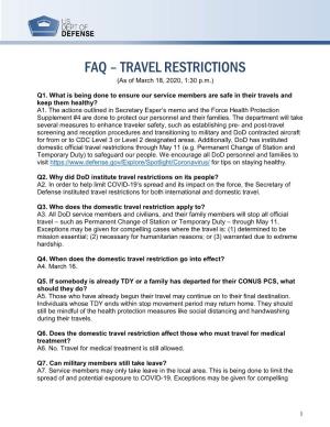 FAQ Travel Restrictions (Updated March 18 2020)