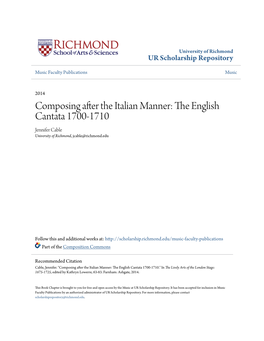 Composing After the Italian Manner: the English Cantata 1700-1710