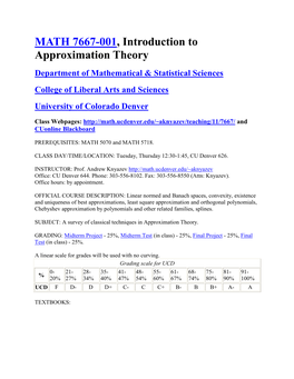 MATH 7667-001, Introduction to Approximation Theory
