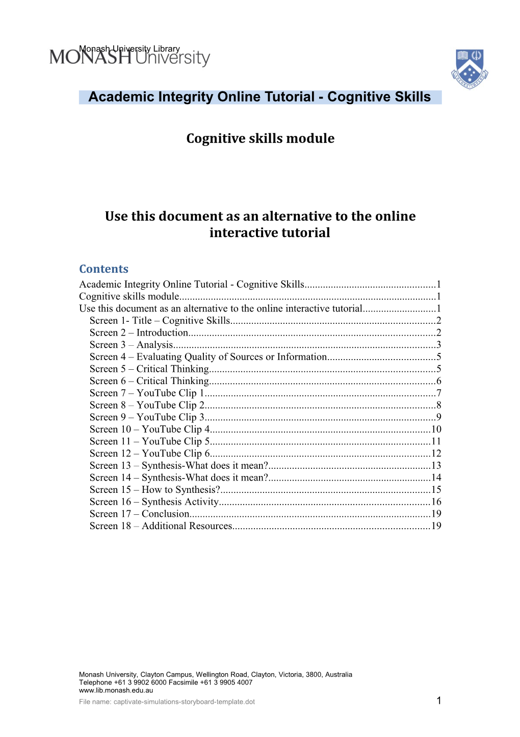 Academic Integrity Tutorial: Cognitive Skills Module