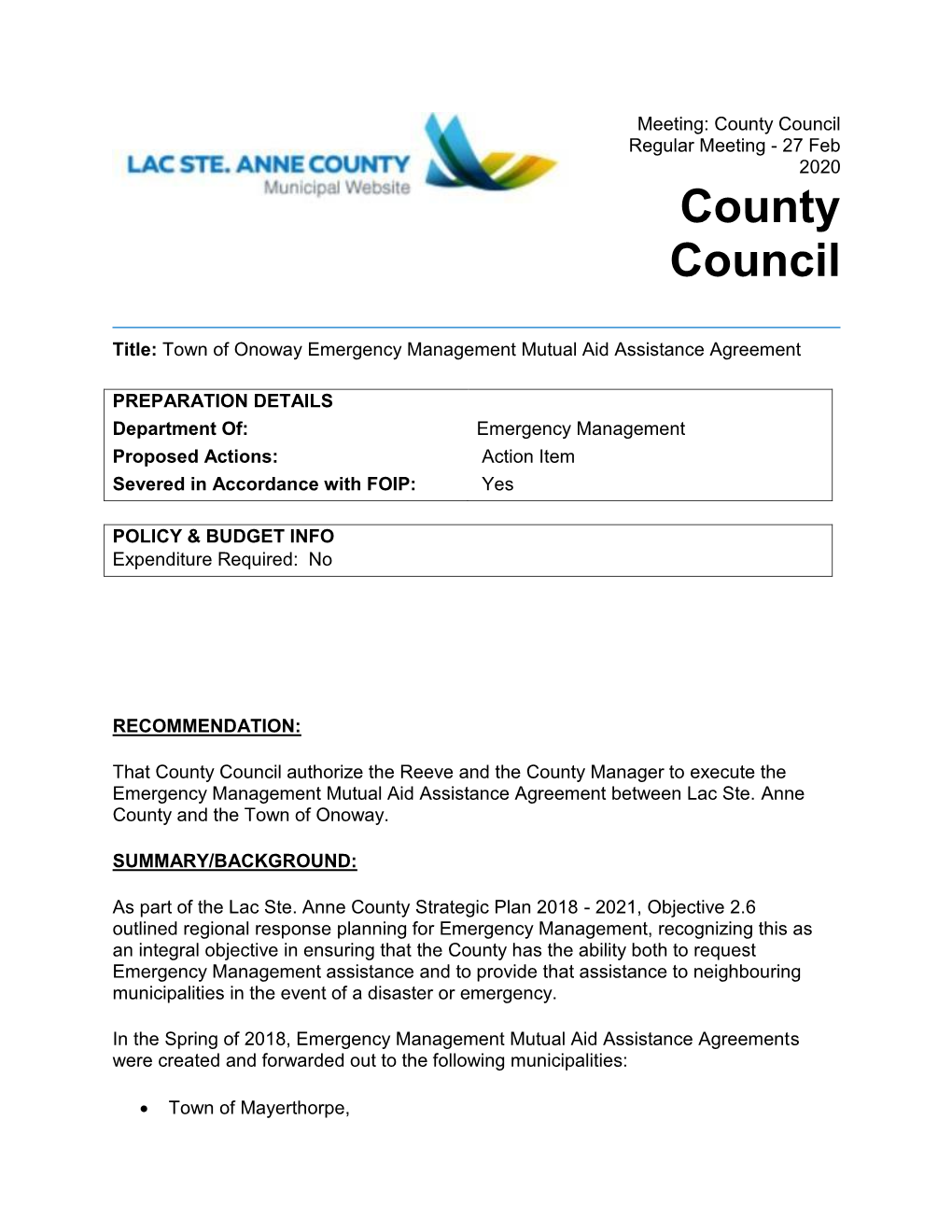 County Council Regular Meeting - 27 Feb 2020 County