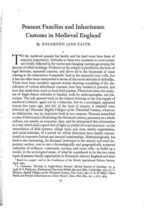Peasant Families and Inheritance Customs in Medieval England 1