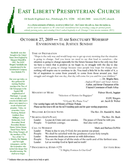 October 27, 2019 — 11 Am Sanctuary Worship Environmental Justice Sunday