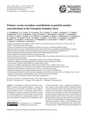 Primary Versus Secondary Contributions to Particle Number Concentrations in the European Boundary Layer