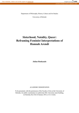 Reframing Feminist Interpretations of Hannah Arendt