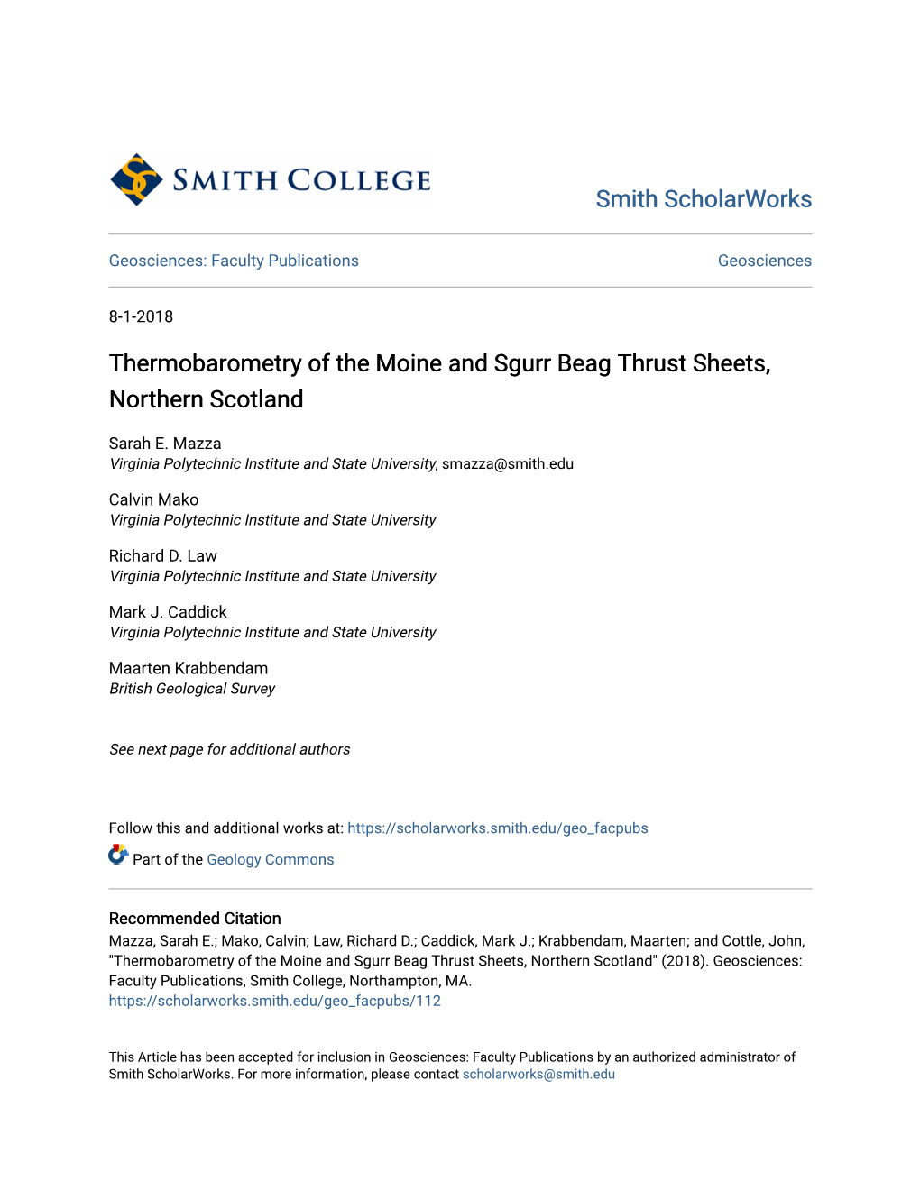 Thermobarometry of the Moine and Sgurr Beag Thrust Sheets, Northern Scotland