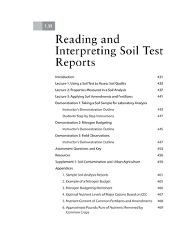 Unit 1.11, Reading and Interpreting Soil Test Reports