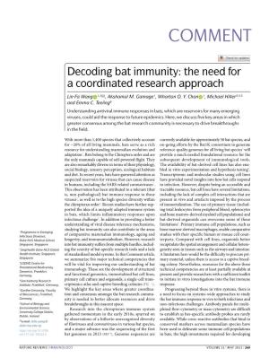 Decoding Bat Immunity: the Need for a Coordinated Research Approach