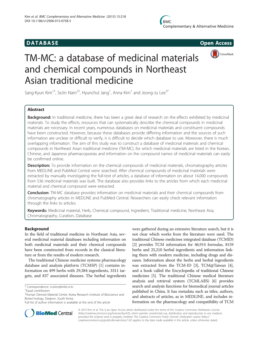 A Database of Medicinal Materials and Chemical Compounds in Northeast