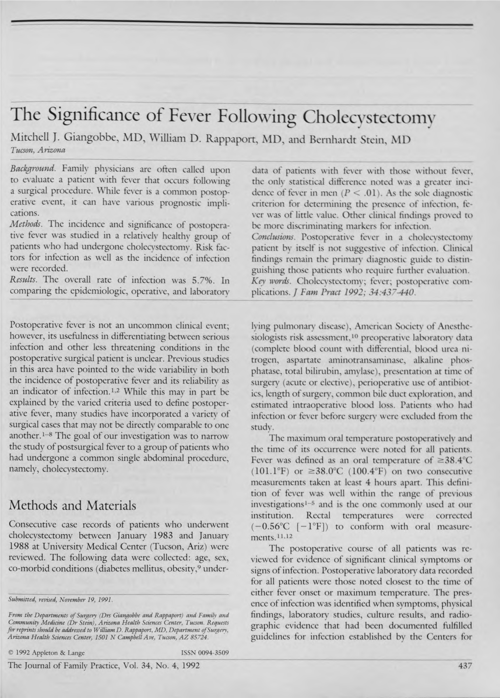 The Significance of Fever Following Cholecystectomy Mitchell J