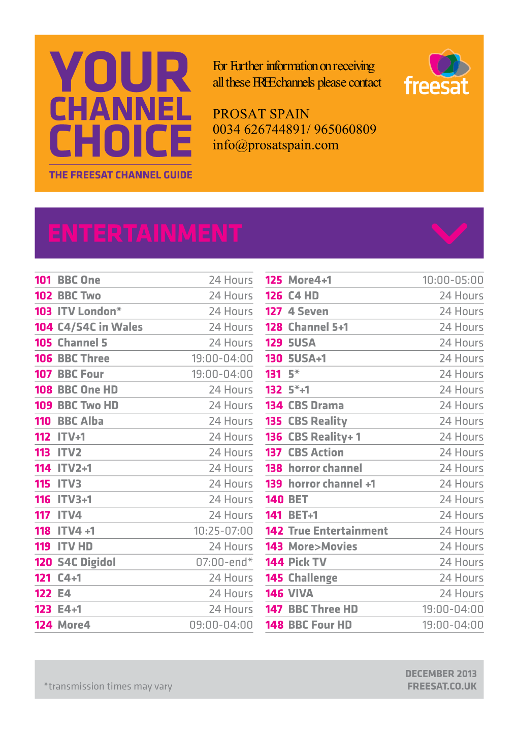 Your Channel Choice the Freesat Channel Guide