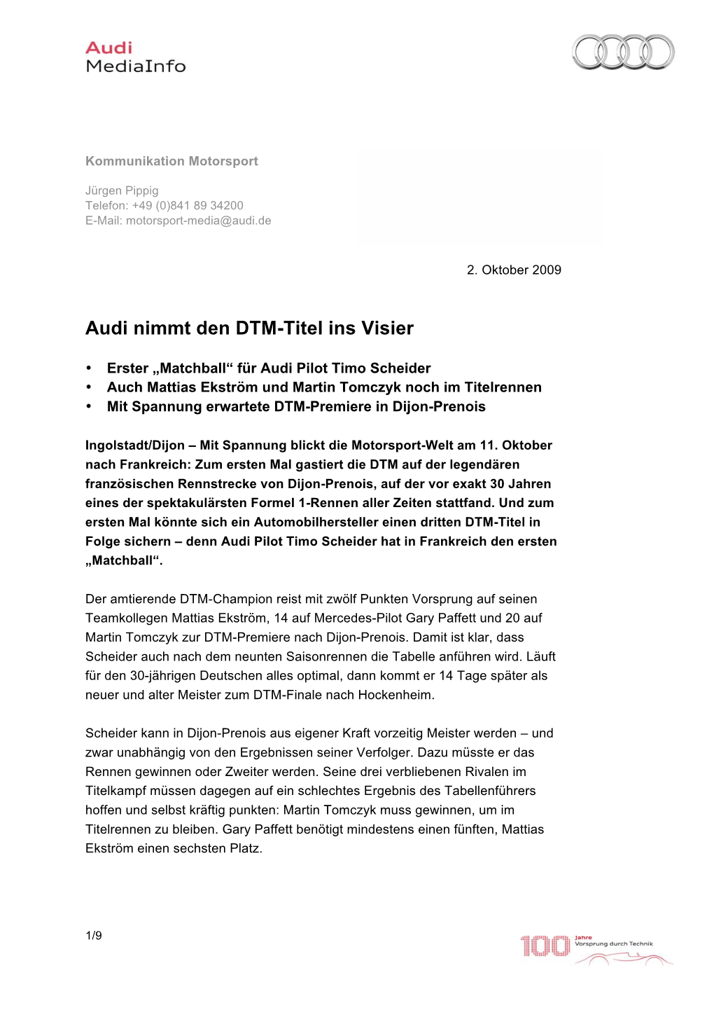 Audi Nimmt Den DTM-Titel Ins Visier