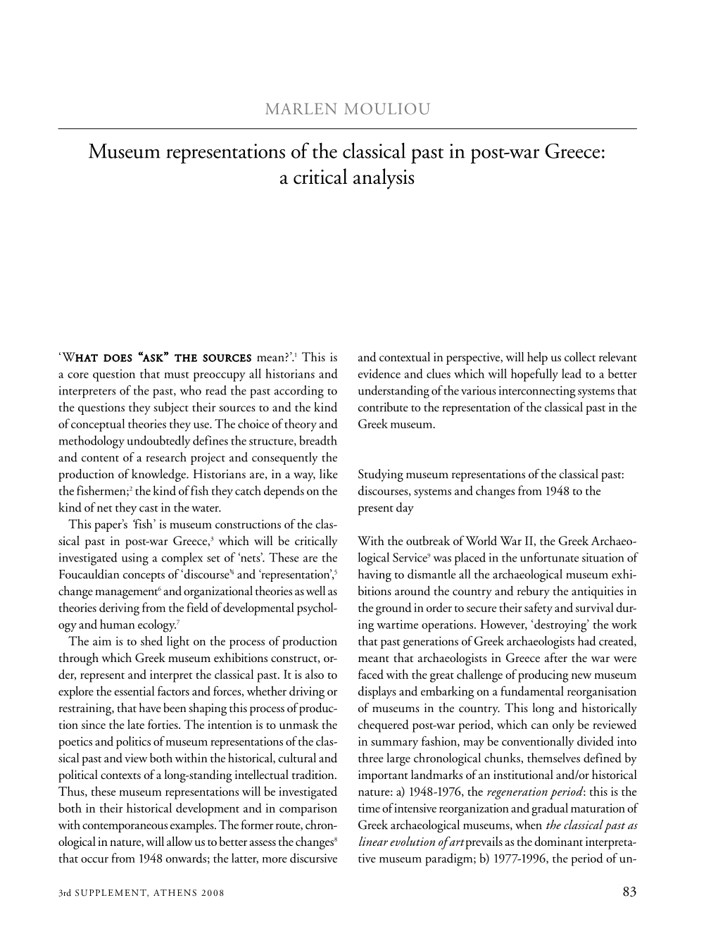 Museum Representations of the Classical Past in Post-War Greece: a Critical Analysis