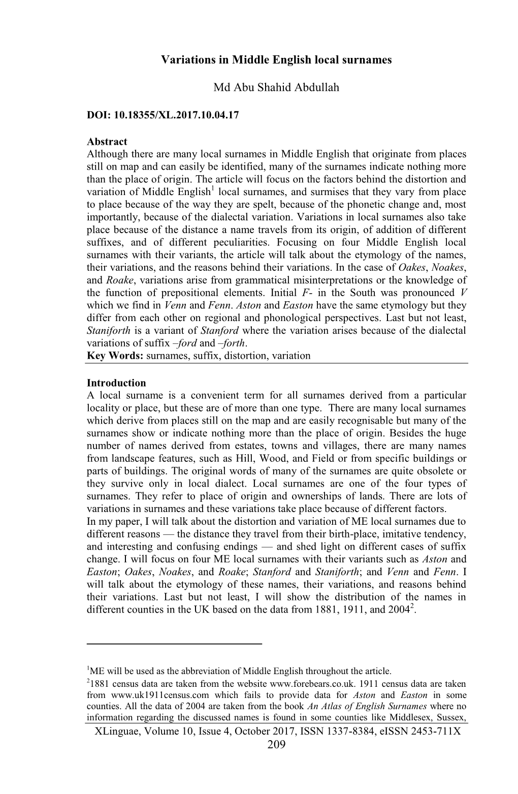 209 Variations in Middle English Local Surnames Md Abu Shahid Abdullah