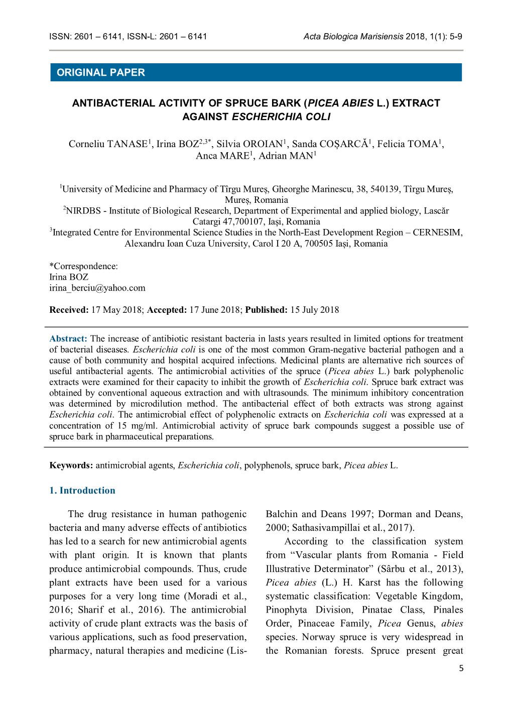 Antibacterial Activity of Spruce Bark (Picea Abies L.) Extract Against Escherichia Coli