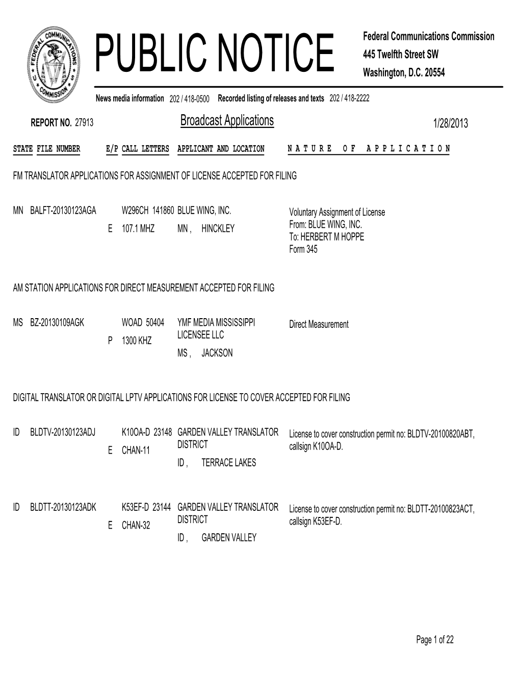 Broadcast Applications 1/28/2013