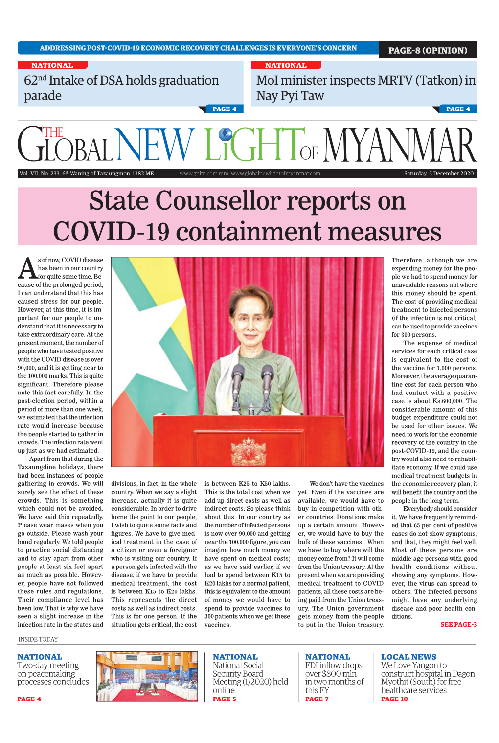 State Counsellor Reports on COVID-19 Containment Measures